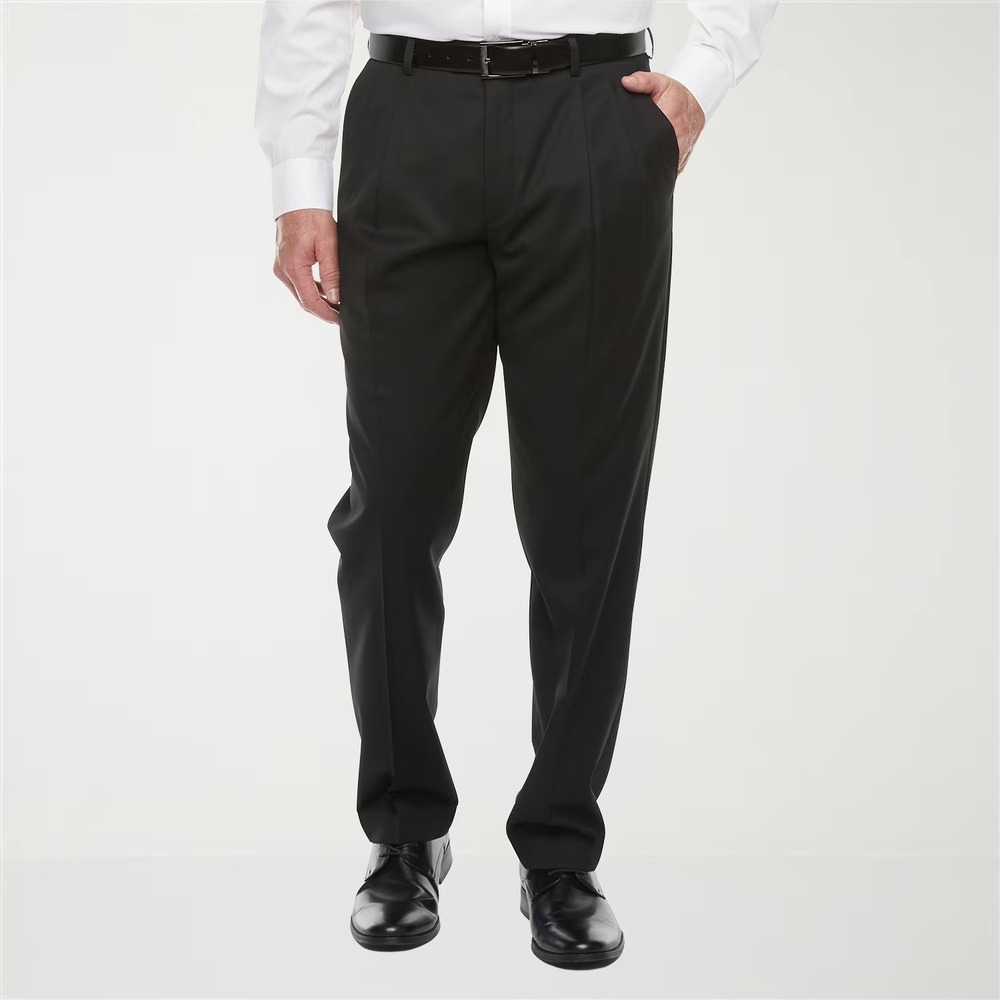 MSRP $110 Stafford Coolmax Mens 44x30 Black Suit Pants Classic Fit Pleated Front